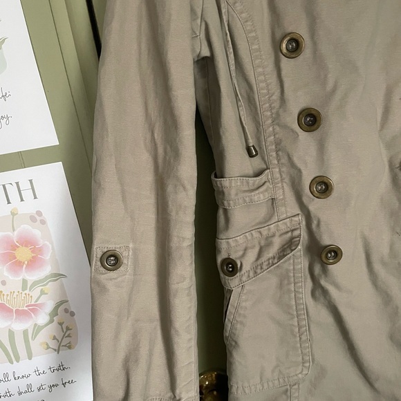 Y2K Converse Tan Hooded Trench Coat Sz Med - Picture 5 of 10